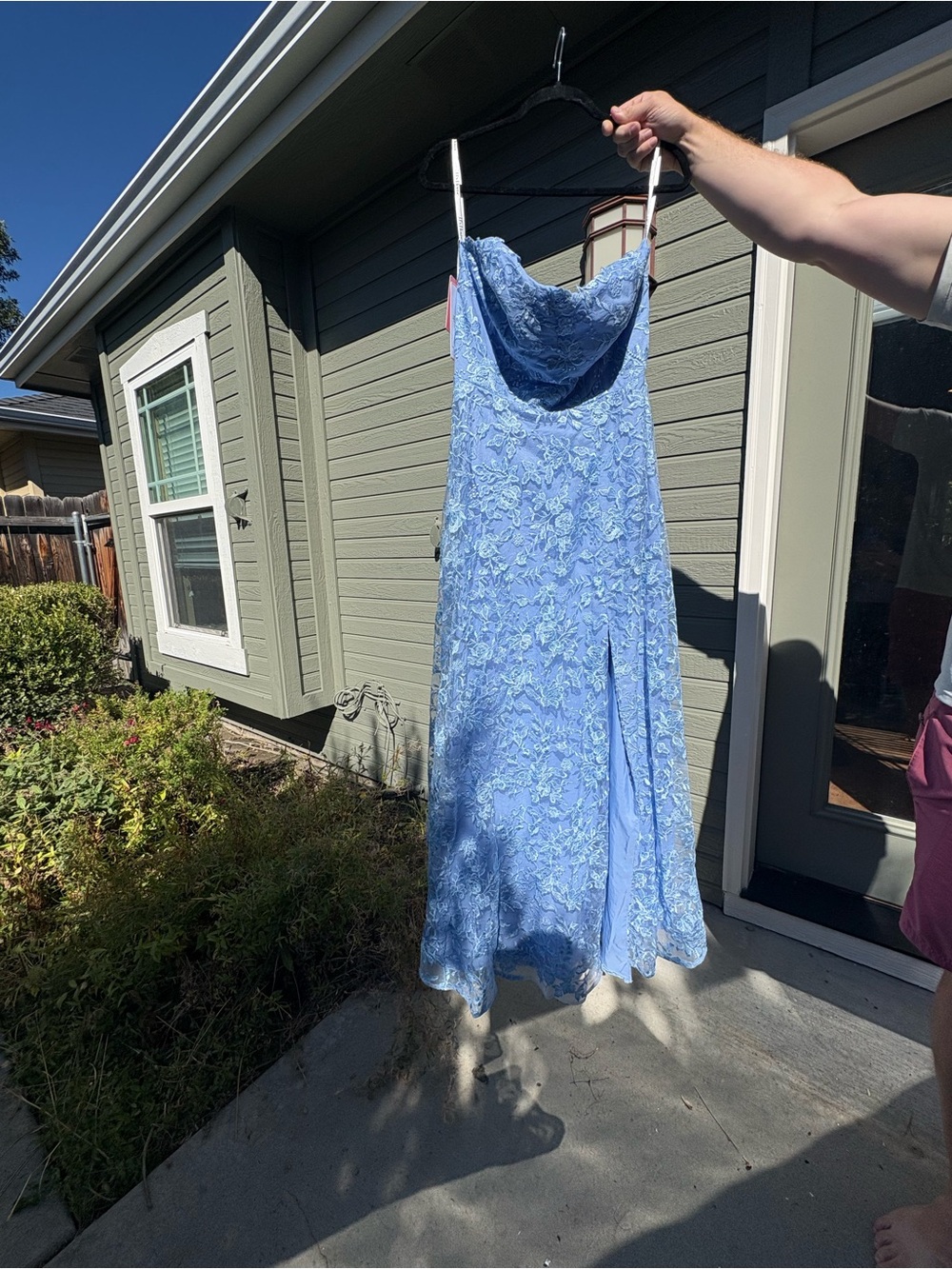 Light Blue Lace Slip Dress with Cowl Neck